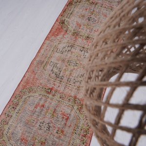 Neutral Teppich Läufer, Vintage Teppich Läufer 3x3,584, Ausgeblichener Oushak Teppich Läufer 80x300