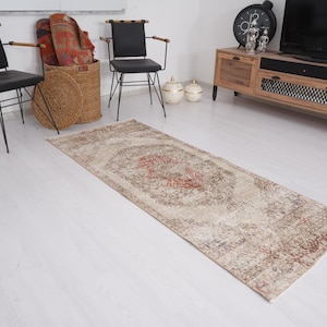 3x7 Rug, Handmade Area Rug, 3x7 Vintage Rug, Turkish Rug Runner, Antique Rug, Muted Oushak Rug, Faded Turkish Rug, Natural Rug, Wool Rug,138