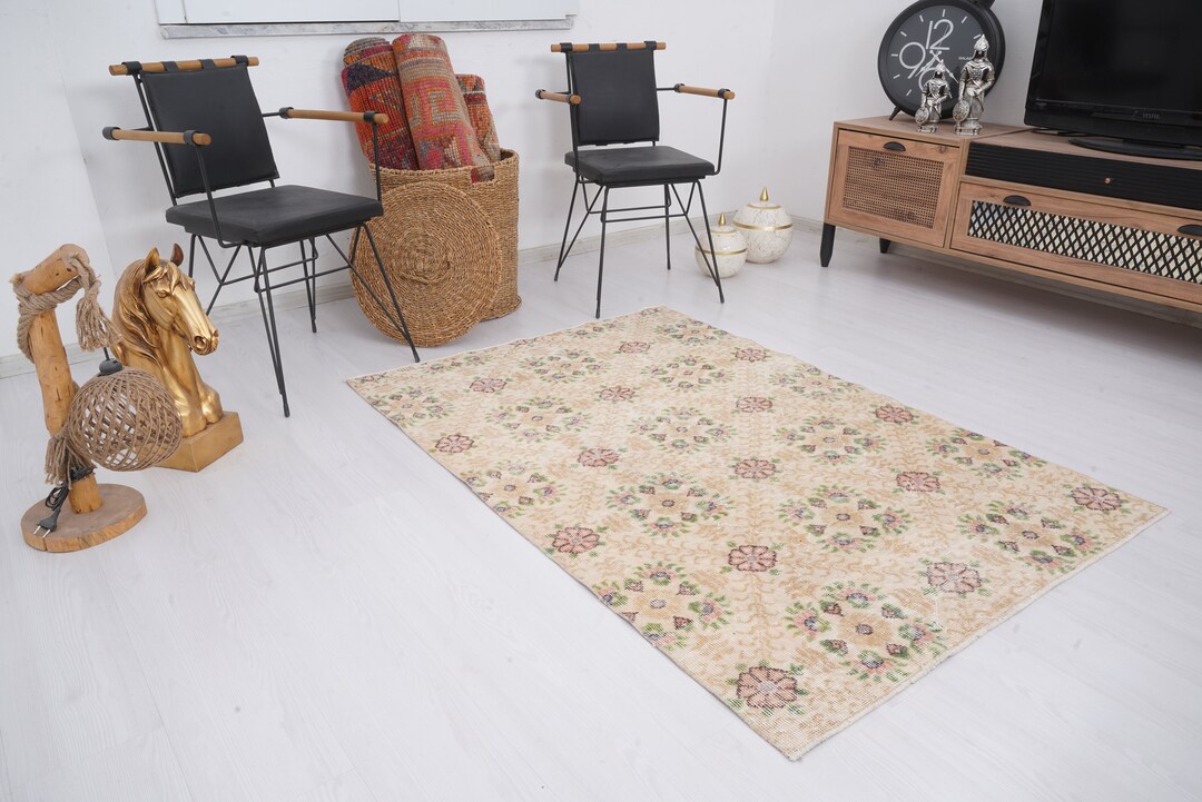4x5 Rug, Oushak Rug, Vintage Rug, Turkish Rug, Wool Rug, Natural Rug ...
