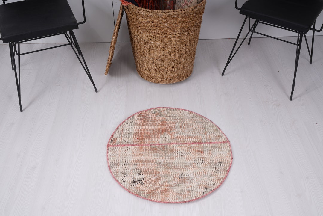 2x2 Round Rug, Turkish Small Rug, Small Oushak Rug, Small Vintage Rug ...