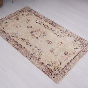3x5 Rug, Turkish Rug, Oushak Rug, Vintage Rug, Bedroom Rug, Home Rug, Wool Rug, Turkish Area Rug, Natural Rug, Old Rug, Muted Rug 3x5, 101