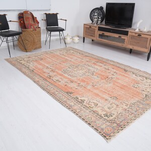 6x9 Rug, Handmade Turkish Rug, Vintage Rug 6x9, Muted Oushak Rug, Living Room Rug, Faded Rug, Antique Rug, Turkish Area Rug,6x9 Home Rug,319
