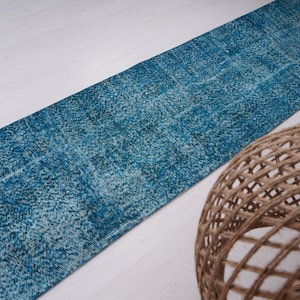 2x9 Rug Runner Turkish, Vintage Runner Rug, Faded Oushak Runner, Blue Runner Rug, Kitchen Rug, Hand Knotted Runner Rug, Wool Runner 2x9,126