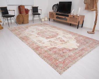 6x10 Rug, Handmade Turkish Rug, Vintage Rug 6x10, Oversize Oushak Rug, Turkish Large Rug, Muted Area Rug, Faded Rug,Antique Rug,6x10 Rug,576