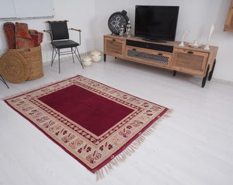 4x5 Turkish Rug, Faded Rug, 4x5 Vintage Rug, Muted Oushak Rug, Turkish Area Rug, Handmade Wool Rug, Oushak Area Rug, Neutral Vintage Rug,403