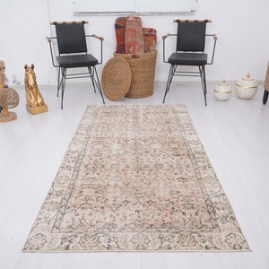 3x7 Rug, Handmade Area Rug, 3x7 Vintage Rug, Turkish Rug Runner, Antique Rug, Muted Oushak Rug, Faded Turkish Rug, Natural Rug, Wool Rug,771