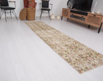 2x9 Runner, Vintage Runner, Handmade Rug, Turkish Runner, Oushak Runner Rug, Hallway Runner, Old Runner Rug, Natural Rug, 2x9 Muted Rug, 70
