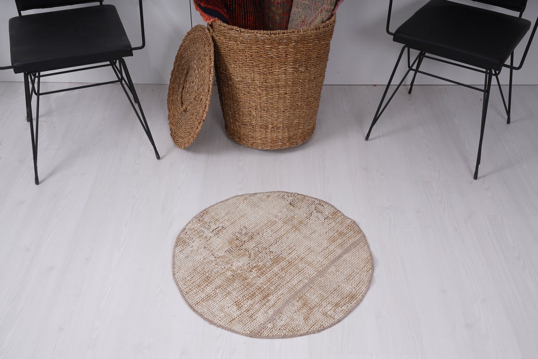 2x2 Round Rug, Turkish Small Rug, Small Oushak Rug, Small Vintage Rug ...