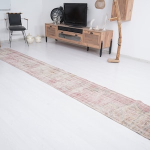 2x13 Runner, Long Oushak Runner, Turkish Runner 2x13,Vintage Runner Rug, Neutral Runner, Runner Rug, Organic Rug, Wool Rug, Faded Runner,156