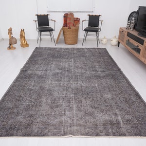 Vintage Handmade Oriental Rug, 6x10 Rug, Oversize Rug 6x10, Faded Oushak Rug, Turkish Rug Gray, Large Area Rug,Antique Anatolian Turkey,169