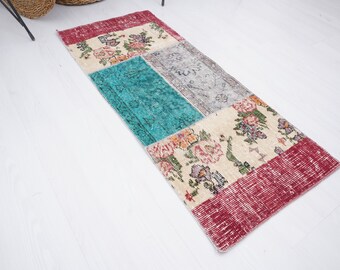 1x3 Teppich, Vintage Kleiner Teppich, Kleiner Türkischer Teppich, Kleiner Oushak Teppich, Kleiner Teppich, Miniteppich, Weicher Miniteppich, Türteppich, Antiker Teppich 1x3, 296