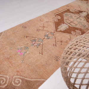 4x13 Runner Rug, Long Runner Rug, Turkish Runner Old Rug, Faded Oushak Rug 4x13, Vintage Runner Rug, Kitchen Runner Rug,Natural Rug 4x13,262