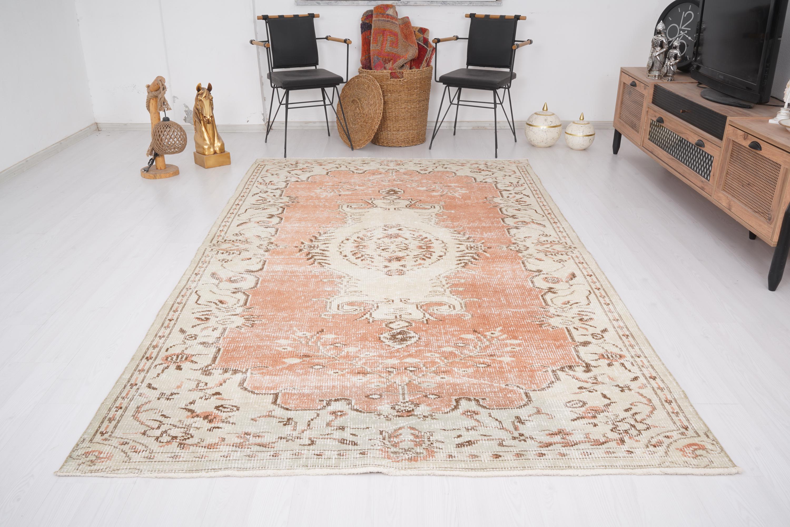 6x9 Rug, Handmade Turkish Rug, Vintage Rug 6x9, Muted Oushak Rug