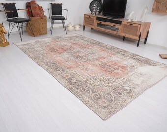 6x9 Rug, Handmade Turkish Rug, Vintage Rug 6x9, Muted Oushak Rug, Living Room Rug, Faded Rug, Antique Rug, Turkish Area Rug,6x9 Home Rug,478