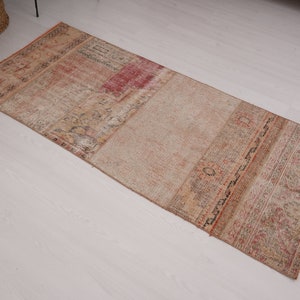 3x6 Rug, Vintage Runner, Turkish Runner Rug, Oushak Runner, Hallway Runner, Natural Rug, Wool Rug, Handmade Runner Rug, 3x6 Faded Rug, 116