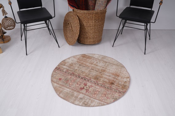 玄関マット 79cm ROUND ViNTAGE TURKiSH RUG Turkish Round Rug, Doormat Rug, Small Rug Vintage, Bathroom Rug