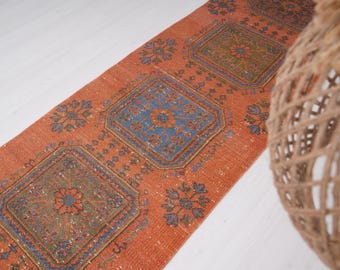 3x12 Runner, Turkish Rug Runner, Vintage Runner 3x12, Oushak Runner, Faded Runner, Handmade Rug, Natural Rug, Wool Runner Rug, Muted Rug,382