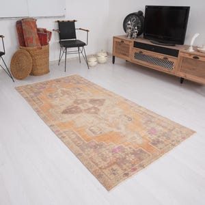 Neutral Vintage Runner Rug, Oushak Rug 3x7, Turkish Runner 3x7, Turkey Carpet, Natural Rug, Old Rug, Vintage Rug,Anatolian Rug,Wool Rug,1136