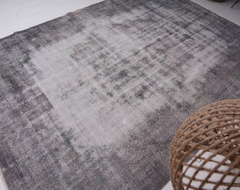 Alfombra de 7x10, alfombra Oushak, alfombra turca, alfombra vintage, alfombra turca grande, alfombra extragrande, alfombra en tonos apagados, alfombra neutra, alfombra antigua, alfombra gris de 7x10, 542
