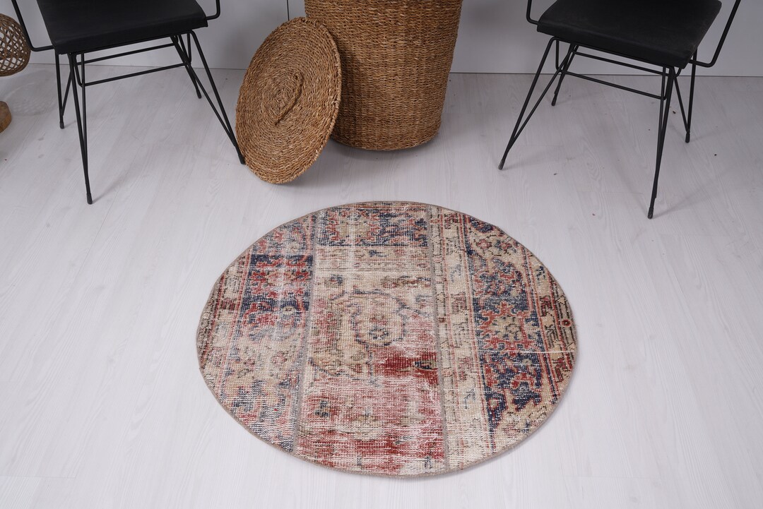 3x3 Circle Rug, Turkish Small Rug, Small Oushak Rug, Vintage Rug ...
