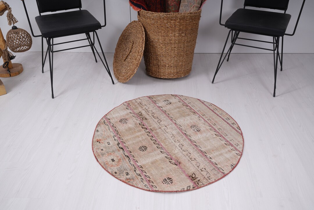 3x3 Circle Rug, Oushak Small Rug, Small Turkish Rug, Vintage Rug, Mini ...