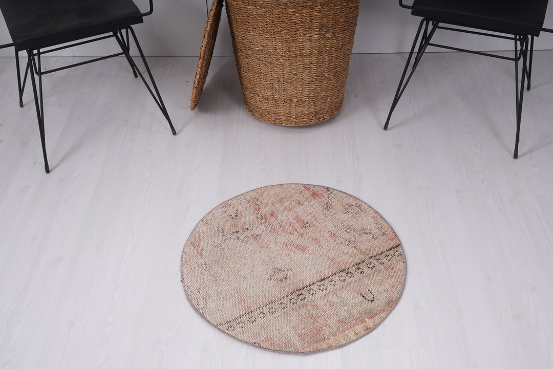 2x2 Round Rug, Turkish Small Rug, Small Oushak Rug, Small Vintage Rug ...