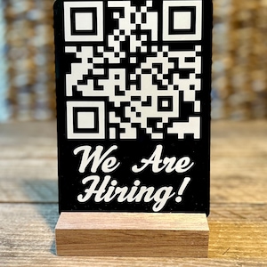 Customizable QR Code Acrylic Business Sign with Oak Stand