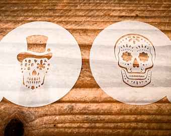 Sugar Skull Coffee Stencil | Cappuccino Duster | Day of the Dead | Skull Stencil | Cake Stencil | Choice of 2 designs