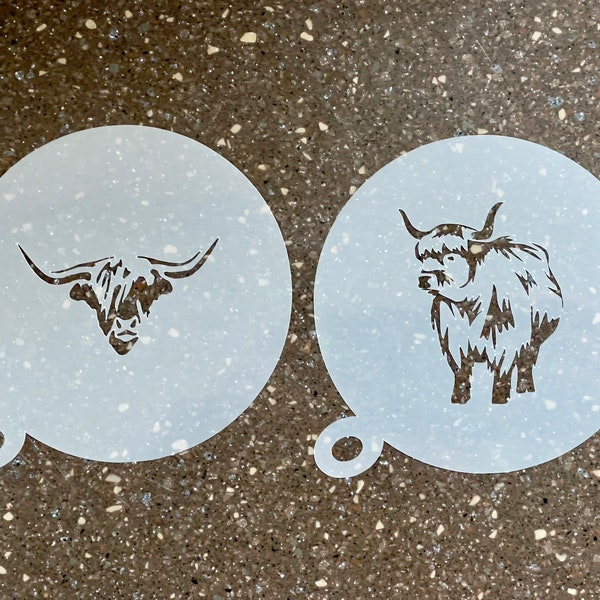 Highland Cow Coffee Stencils, Scotland, Highland Cattle, Farmlife, Cappuccino, Coffee Duster, choice of 2 designs