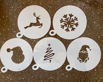 Christmas Coffee Stencil, Cappuccino, Coffee Duster, choice of 5 designs