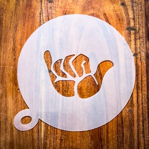 Shaka Coffee Stencil | Cappuccino Duster | Hang Loose | Surfer Stencil | cafe | Re-usable