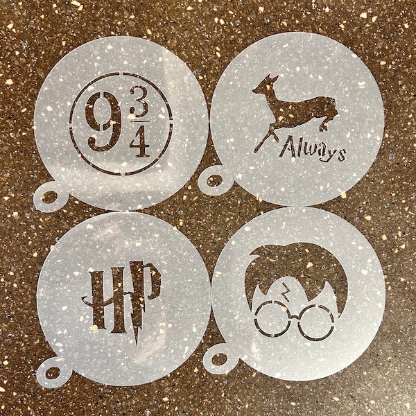 Harry Pottery Coffee Stencils, wizard, HP, Choice of 10 Designs, Cappuccino Duster, Café, Cake Stencils