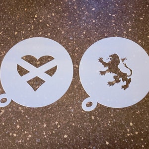 Scotland Coffee Stencil, Cappuccino, Coffee Duster, Saltire, Lion Rampant, Game of Throne, choice of 2 designs