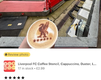 Liverpool FC Coffee Stencil, Cappuccino, Duster, LFC, Jurgen Klopp, In Klopp We Trust, Spion Kop, Arne Slot, choice of 6 designs