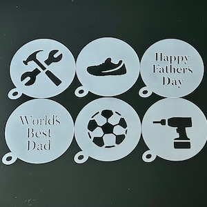 Father’s Day Coffee Cookie Cake Stencils, Choice of 6 Designs, Cappuccino Duster, Café, Cake Stencil, Cookie Stencil