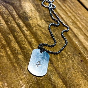 Springsteen Dog Tag Plectrum necklace, custom made hand stamped complete with bead chain