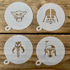 Star Wars Coffee Stencil, Cappuccino, Coffee Duster, Mando, Baby Yoda, choice 14 designs