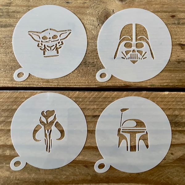 Star Wars Kaffee Schablone, Cappuccino, Coffee Duster, Mando, Baby Yoda, 14 verschiedene Designs