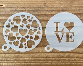Love Valentines Hearts Coffee Stencil, Cappuccino, Coffee Duster, choice of 2 designs
