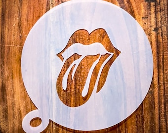 Rolling Stones Coffee Stencil, Cappuccino, Duster, Jagger, Lips, Rock Music Stencil, Re-usable
