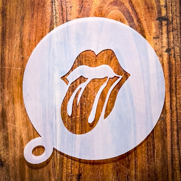 Rolling Stones Kaffee Schablone, Cappuccino, Duster, Jagger, Lippen, Rockmusik Schablone, wiederverwendbar