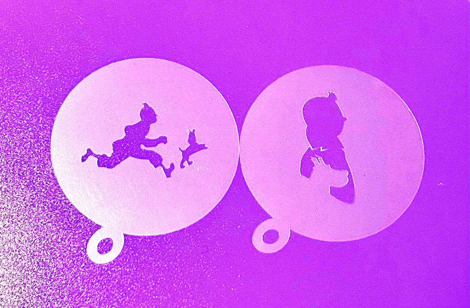 TInTin Stencils | TinTin | Snowy | Hergé | Cappuccino, Coffee Duster, choice of 2 designs
