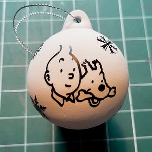 TinTin Christmas Bauble ~ ceramic cast bauble ~  Tin Tin ~ Snowy ~ Hergé ~ Choice of Colours