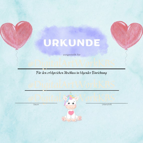 Urkunde Kindergarten Und Kita Zertifikat Mit Einhorn | Etsy