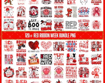 120+ Red Ribbon Week Bundle PNG, Anti Drug Awareness Sublimation Design, Say No to Drugs Digital Download, Teacher Student School Shirt
