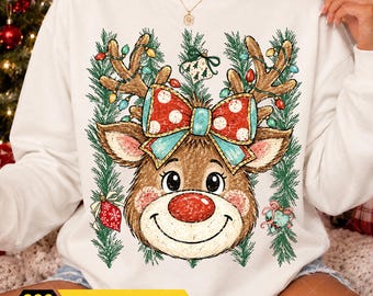 Preppy Reindeer Christmas Png, Christmas Tree Png, Christmas Wreath PNG, Holiday Png, Christmas Animal Png, Holly Jolly Png, Digital File