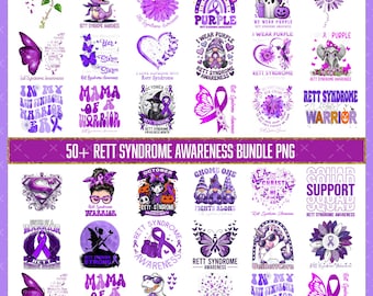 50+ Rett Syndrome Awareness Bundle PNG, Purple Ribbon Sublimation, Support Shirt Design, Rare Disease Graphic, Purple Bow Clipart