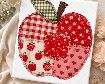 Teacher Apple Faux Patchwork PNG Digital Download, Back to School Apple Shirt Designs, Spring Teacher Teams Png