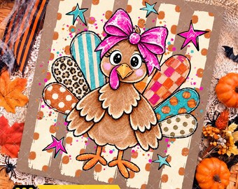 Preppy Turkey Thanksgiving White Polka Dots PNG, Coquette Floral Autumn PNG, Retro Fall Pumpkin Gingham Png, Thanksgiving png, Leopard, Bow