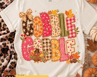 Gobble Gobble PNG, Thanksgiving PNG, Retro Thanksgiving Shirt Design, Colorful Fall PNG, Pink Thanksgiving png, Turkey Day Sublimation